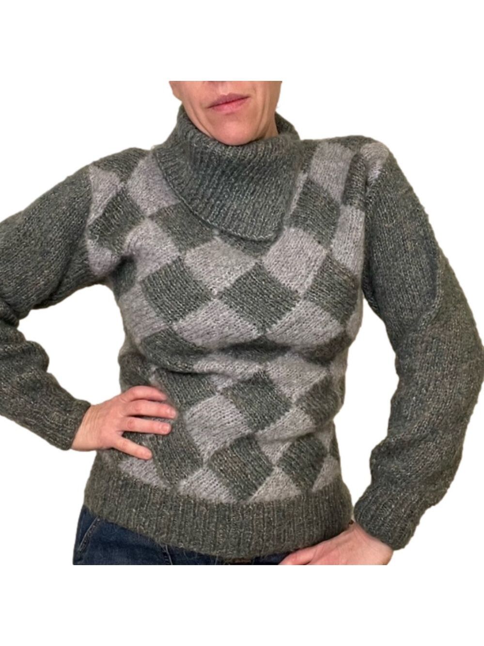 PIERRE CAVALLO Vintage Mohair Blend Diamond Pattern Sweater, S/M